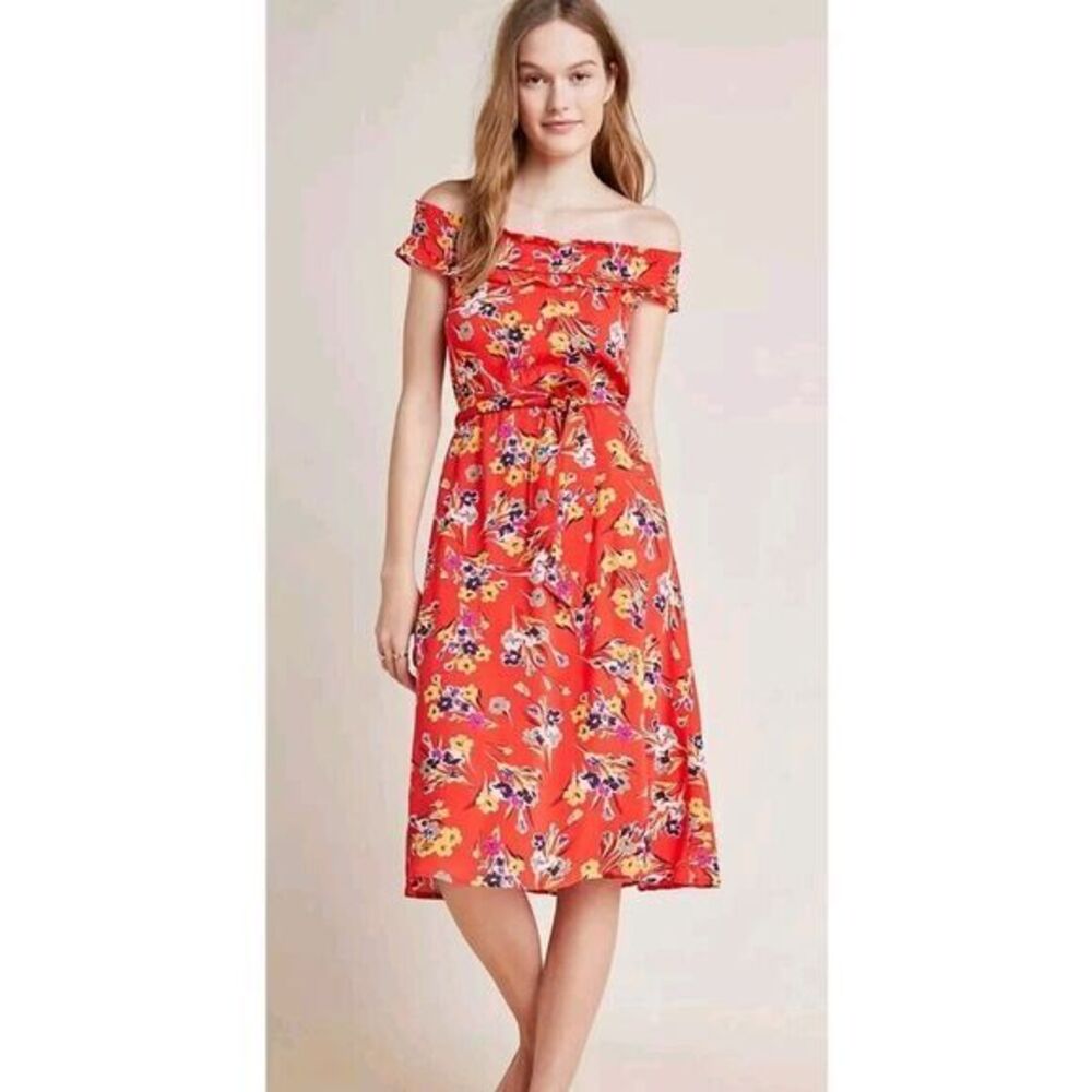 47 of 52 Conversations Anthropologie Floral Off Shoulder Midi Dress Womens 0